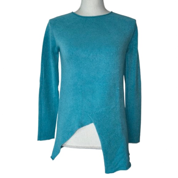 MARISAMONTI Italy Vintage Turquoise Teal Long Sleeved Asymmetrical Sweater knit - Picture 1 of 11